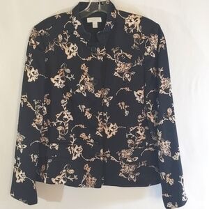 Charter Club Petite 100% Silk Jacket - Black Taupe Floral Pattern - Size 12P